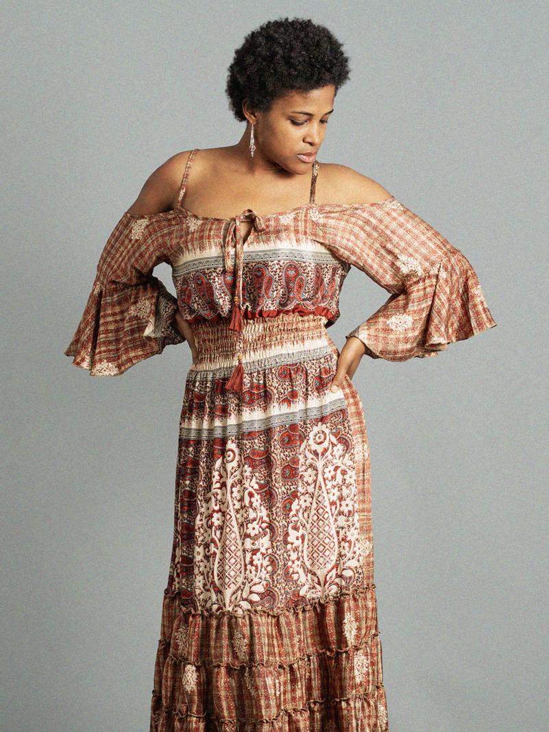 Abito lungo con bretelle beige - Nagpur