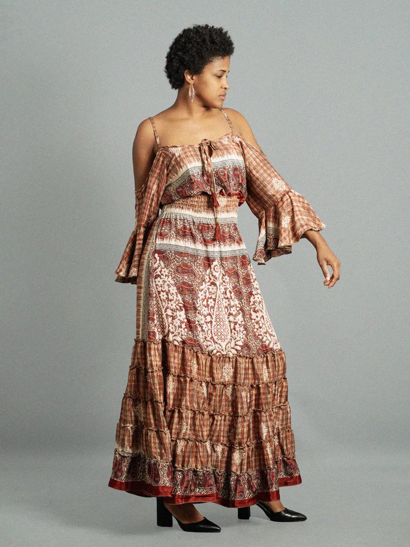 Abito lungo con bretelle beige - Nagpur