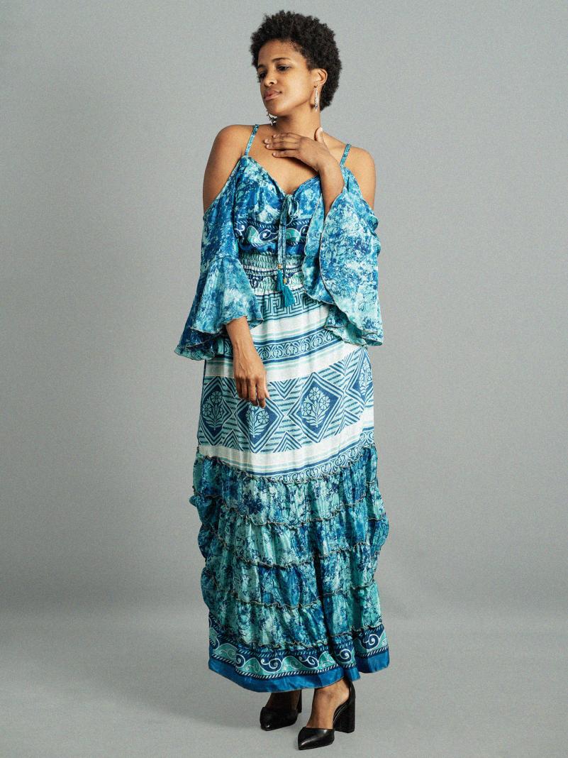 Abito lungo con bretelle azzurro - Nagpur