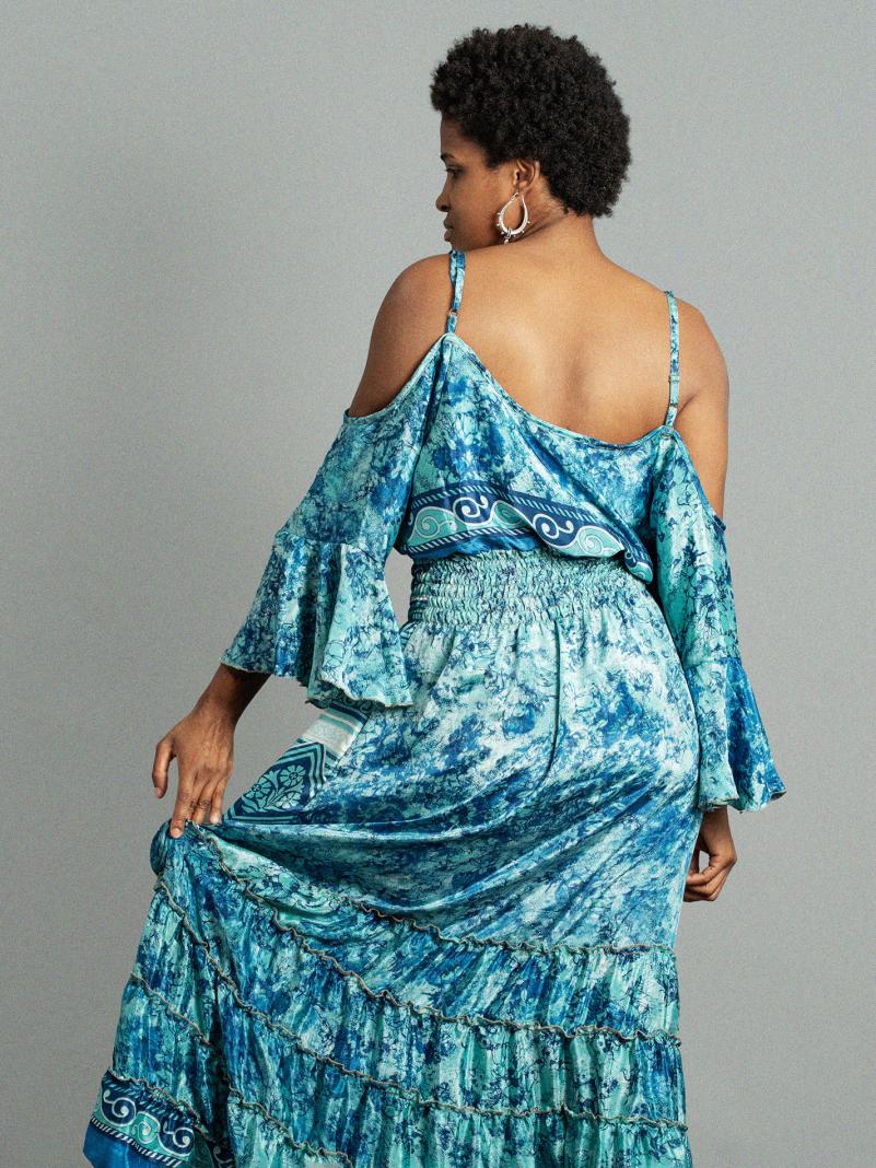 Abito lungo con bretelle azzurro - Nagpur