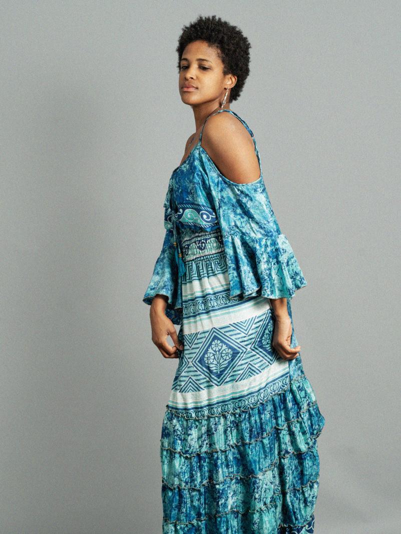 Abito lungo con bretelle azzurro - Nagpur