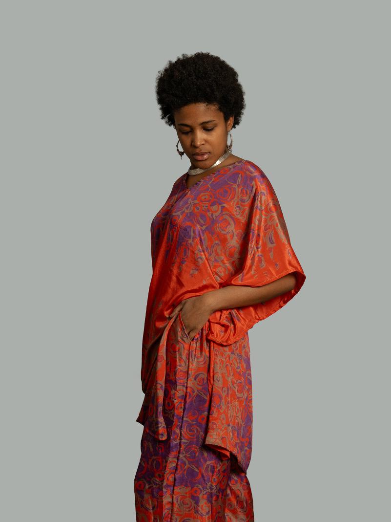 Caftano e pantalone rosso e viola - Jaisalmer