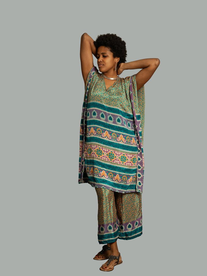 Caftano e pantalone verde e giallo - Jaisalmer