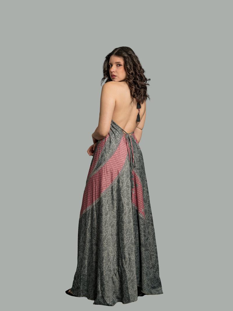 Abito etnico lungo rosa e grigio – Delhi