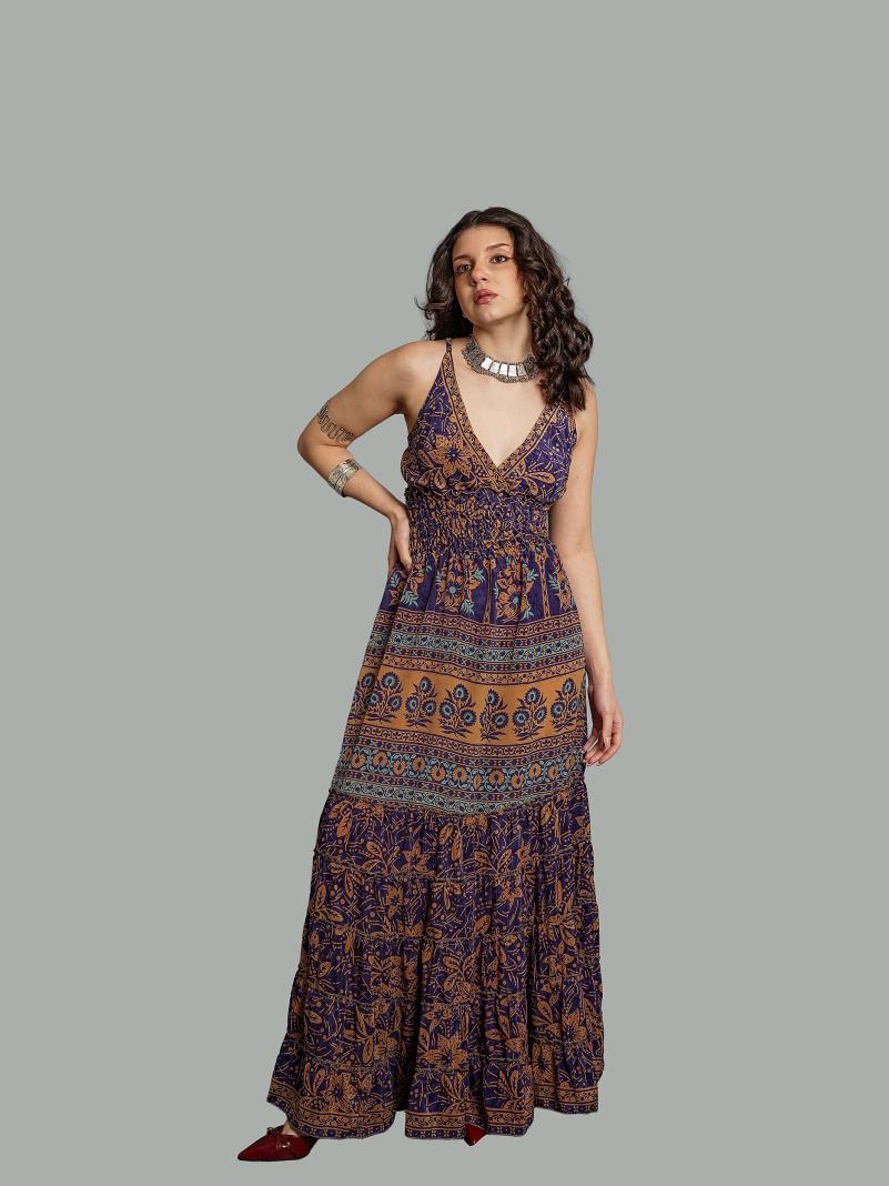 Abito lungo blu e giallo - Bihar