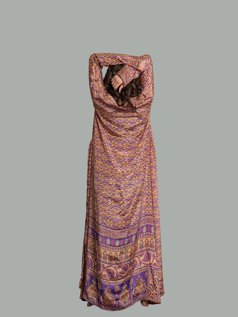Kimono aperto arancione e viola - Gujarat