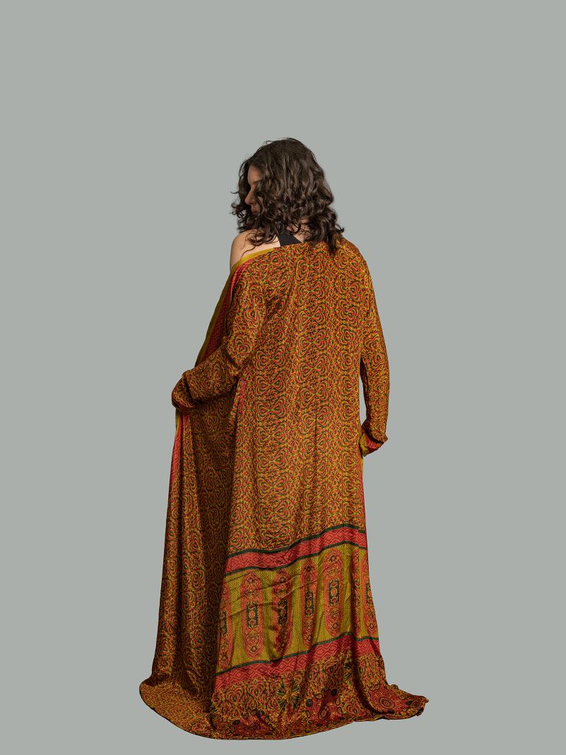 Kimono aperto rosso e giallo - Gujarat