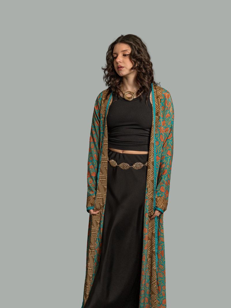 Kimono aperto fiori - Gujarat