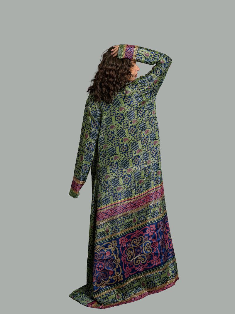 Kimono aperto blu e verde - Gujarat