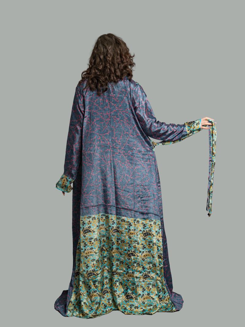 Kimono aperto blu e rosa - Gujarat