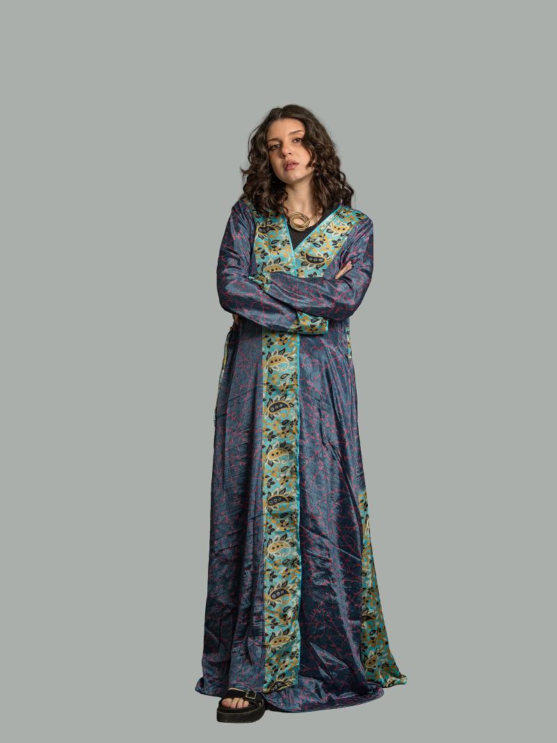 Kimono aperto blu e rosa - Gujarat