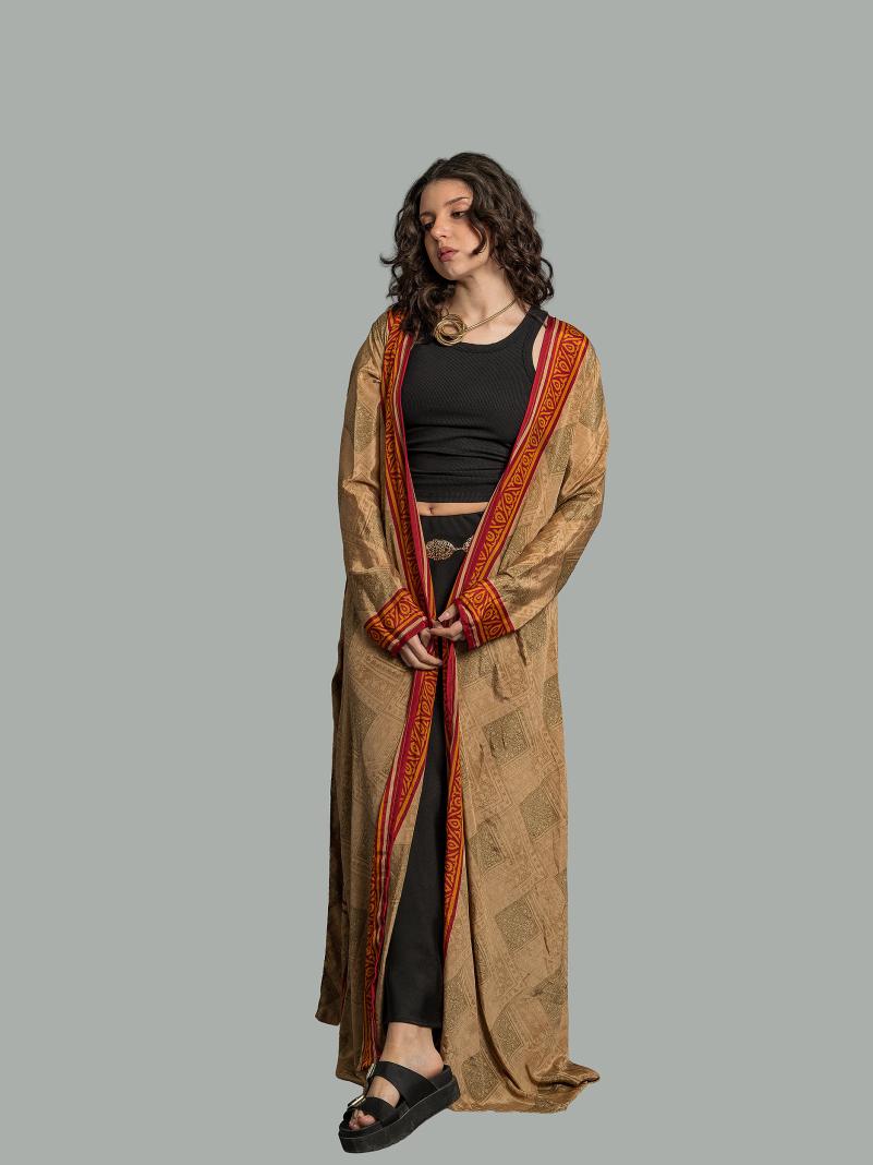 Kimono aperto ocra e arancione - Gujarat