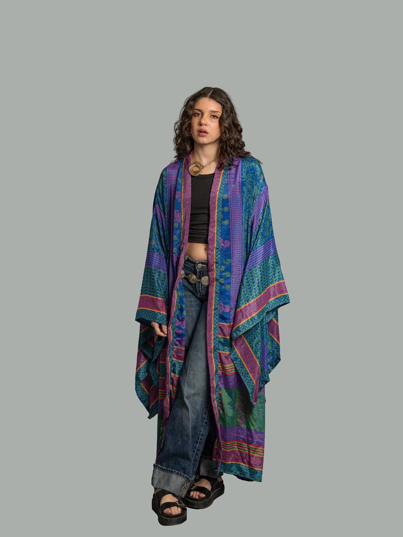 Kimono Manica Larga blu e verde - Surat