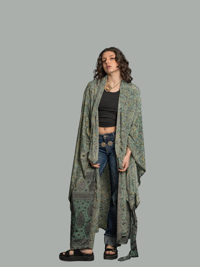 Kimono Manica Larga dettagli grigi - Surat