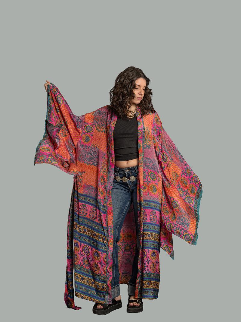 Kimono Manica Larga rosa e arancione - Surat