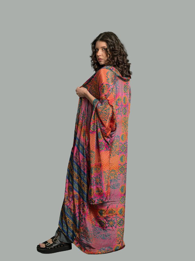 Kimono Manica Larga rosa e arancione - Surat