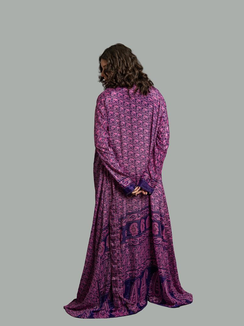 Kimono aperto lilla e blu - Gujarat