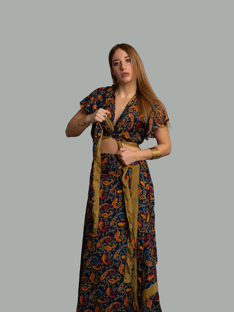 Wrap top e Gonna a Portafoglio blu notte - Manali