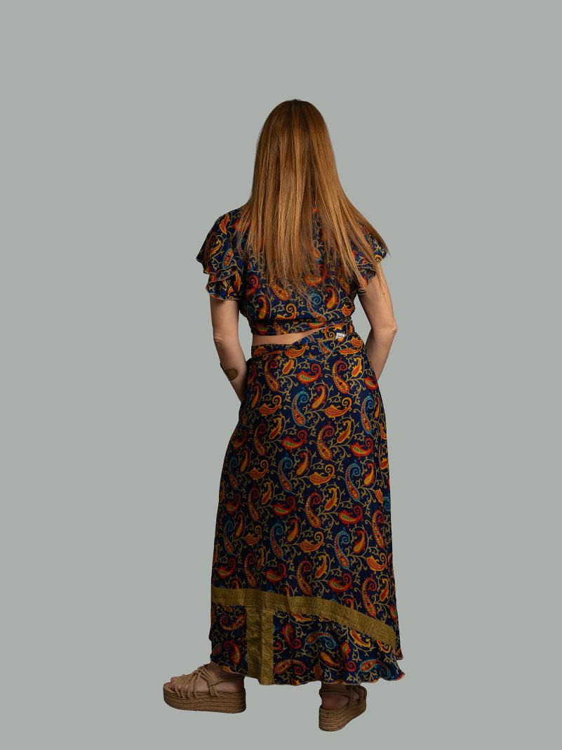 Wrap top e Gonna a Portafoglio blu notte - Manali