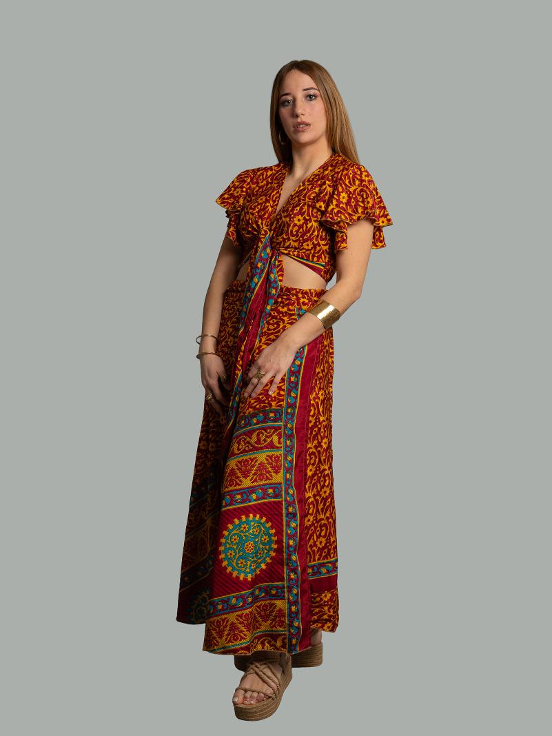 Wrap top e Gonna a Portafoglio rosso e giallo - Manali