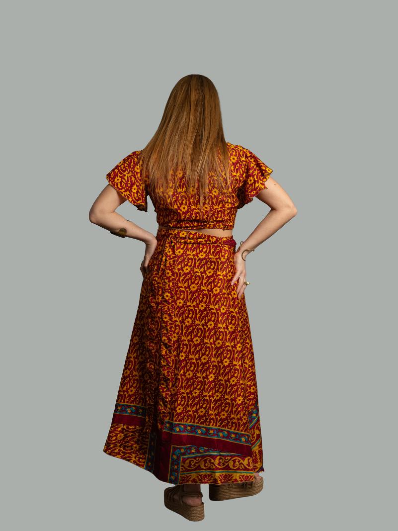 Wrap top e Gonna a Portafoglio rosso e giallo - Manali