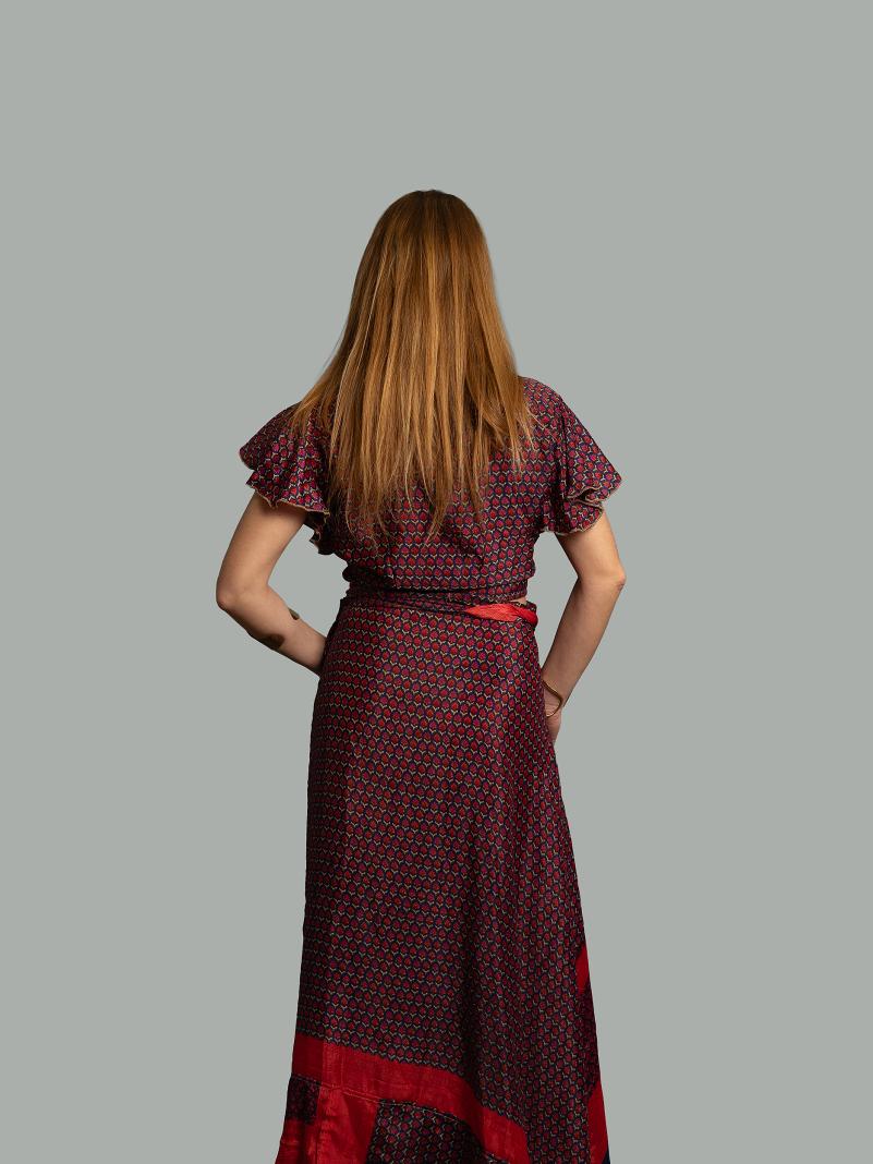 Wrap top e Gonna a Portafoglio blu notte e rosso - Manali