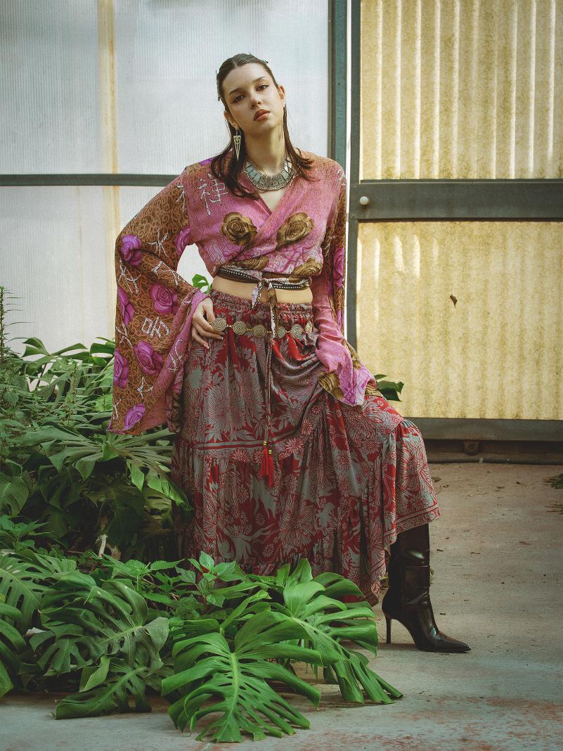 Wrap Top Manica larga viola – Gandhi