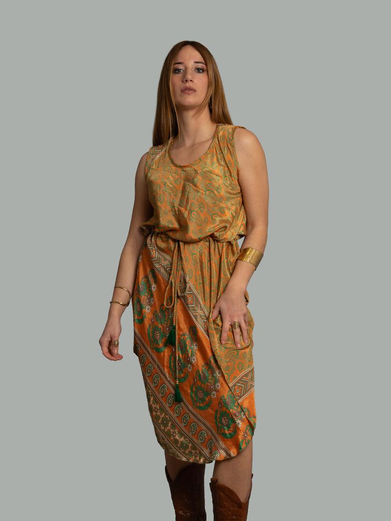 Abito tre quarti arancione e verde - Ladakh