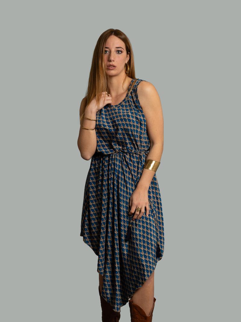 Abito tre quarti beige e blu - Ladakh