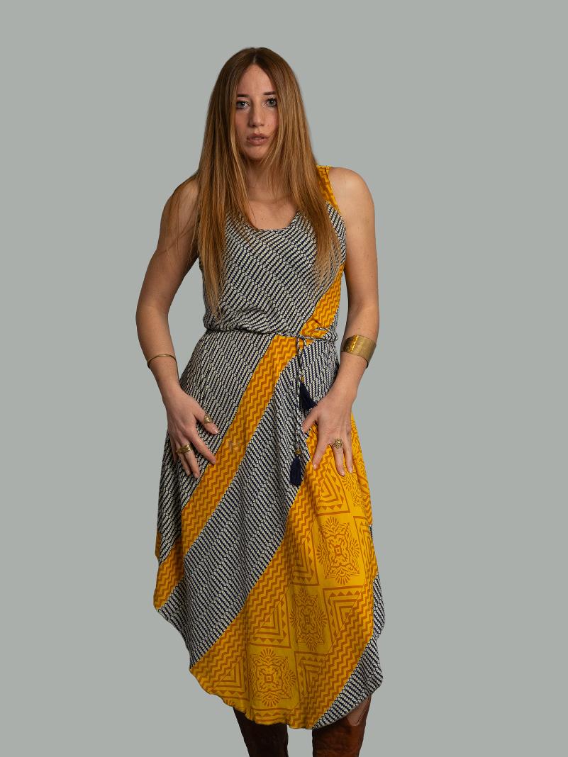 Abito tre quarti blu bianco e giallo - Ladakh