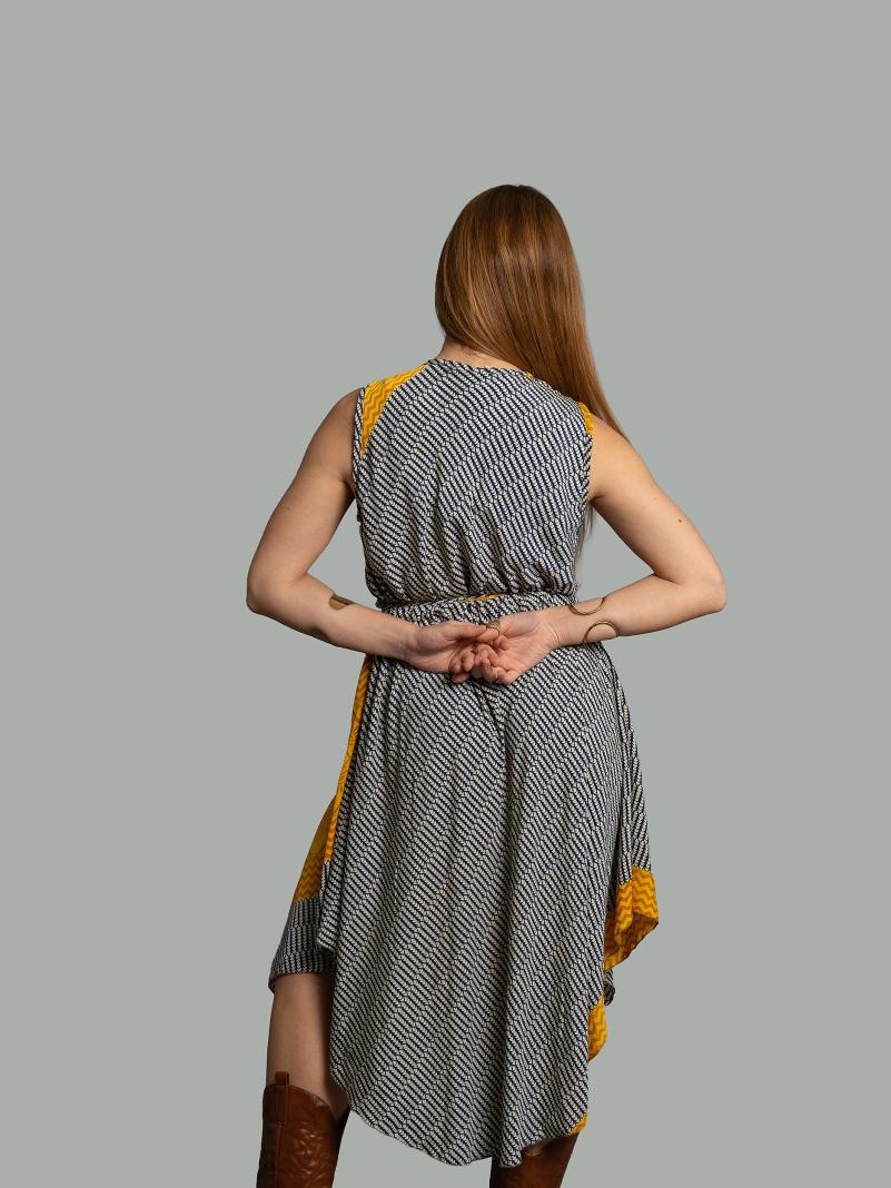 Abito tre quarti blu bianco e giallo - Ladakh