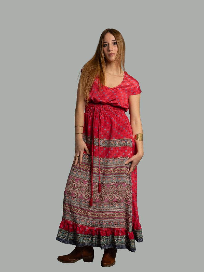 Abito lungo a girocollo corallo - Agra