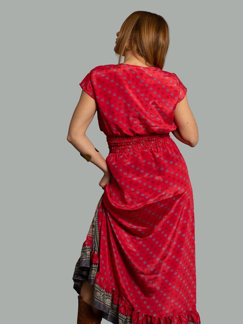 Abito lungo a girocollo corallo - Agra