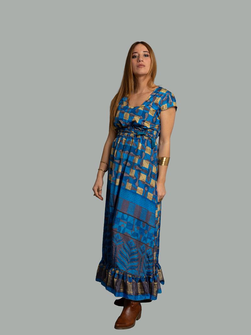 Abito lungo a girocollo blu - Agra