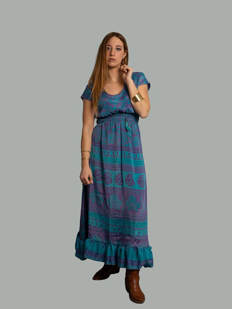 Abito lungo a girocollo blu e viola - Agra