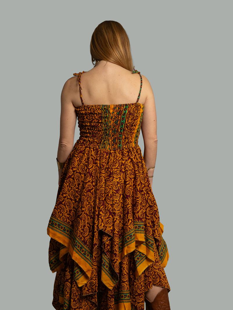 Abito etnico con elastico e spalline rosso e giallo – Mumbai