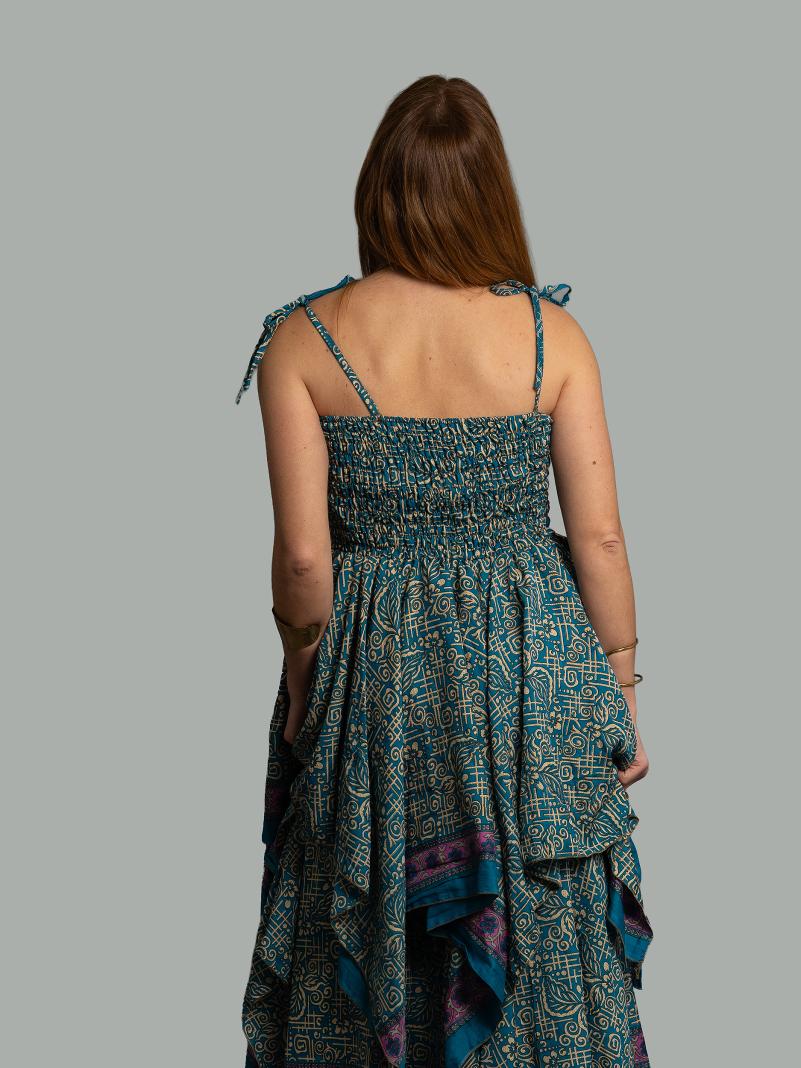 Abito etnico con elastico e spalline azzurro e bianco – Mumbai