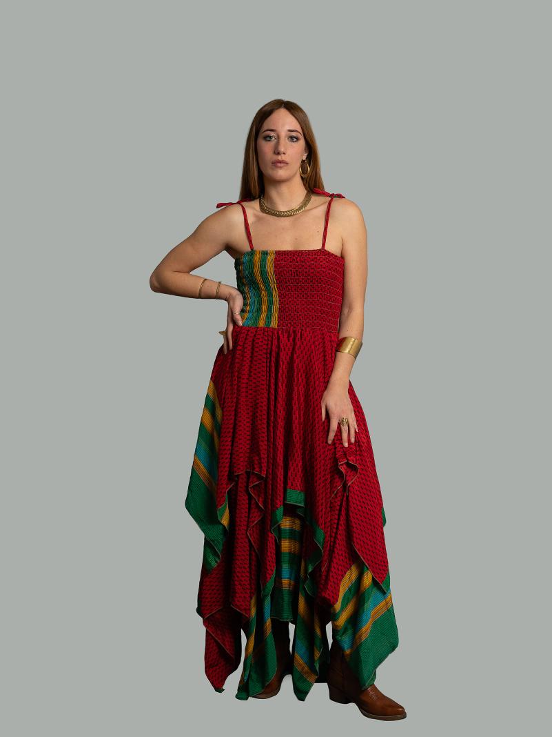 Abito etnico con elastico e spalline rosso – Mumbai
