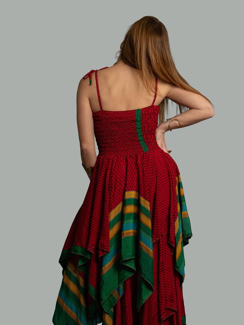 Abito etnico con elastico e spalline rosso – Mumbai