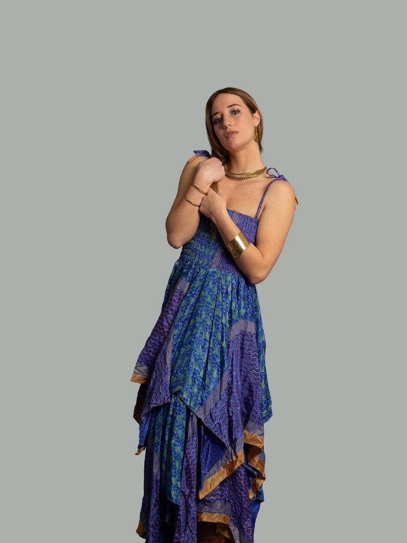 Abito etnico con elastico e spalline blu – Mumbai