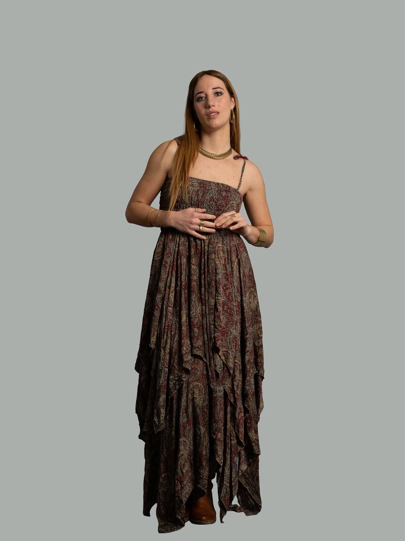 Abito etnico con elastico e spalline marrone – Mumbai