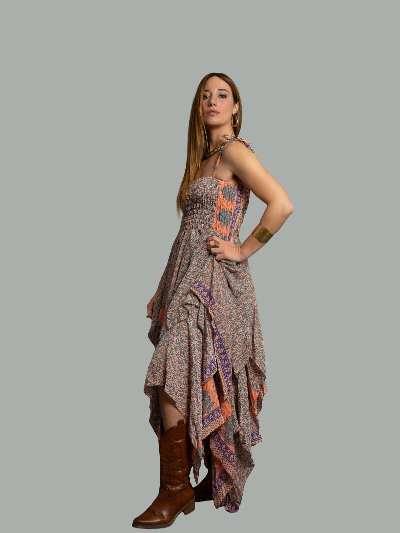 Abito etnico con elastico e spalline rosa – Mumbai