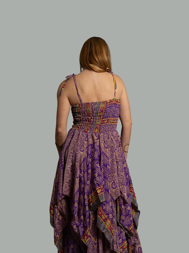 Abito etnico con elastico e spalline arancione e viola – Mumbai