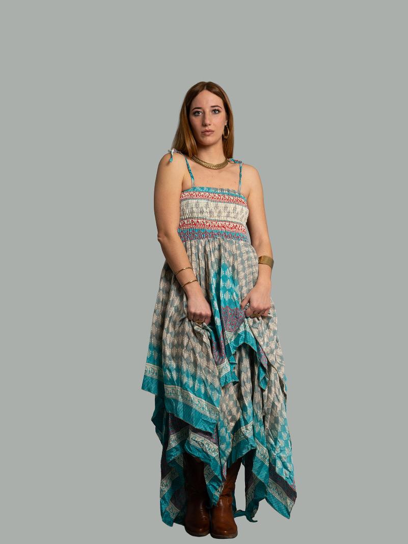 Abito etnico con elastico e spalline ceruleo – Mumbai