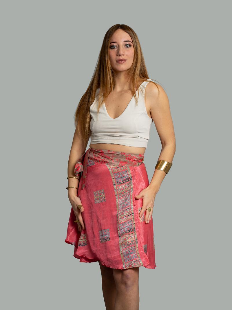 Mini Gonna etnica a portafoglio rosa – Shiva