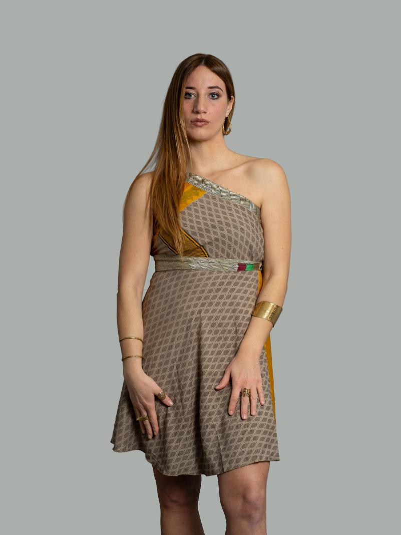 Mini Gonna etnica a portafoglio verde e arancione – Shiva