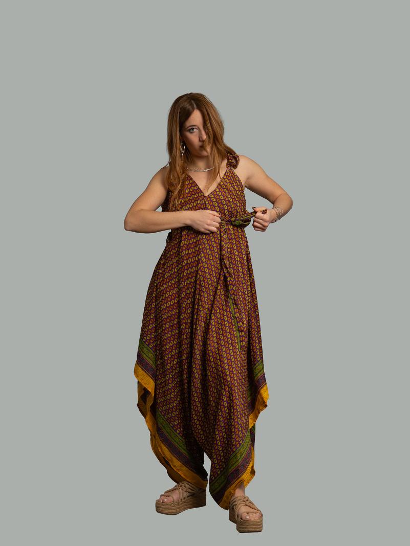 Tuta jumpsuit viola giallo e arancione – Yoga