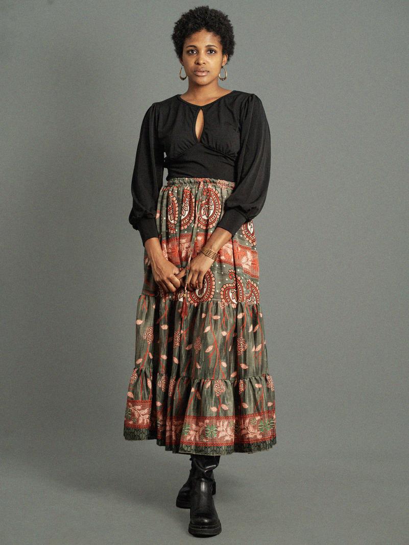 Gonna lunga  foglie rosa - Bikaner