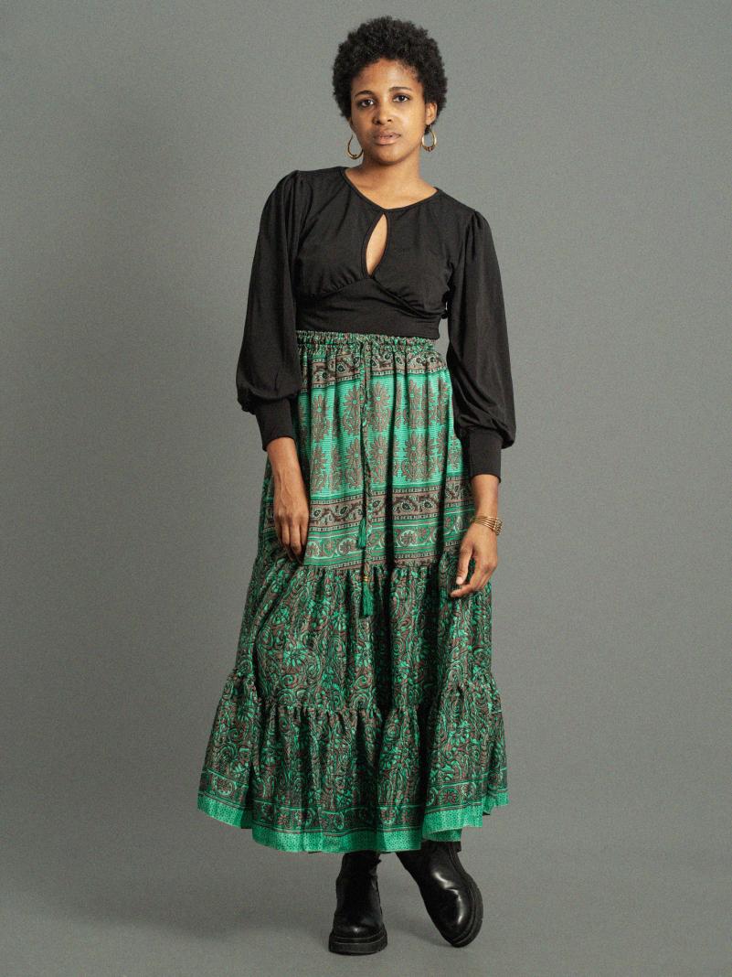 Gonna lunga  verde e grigio - Bikaner