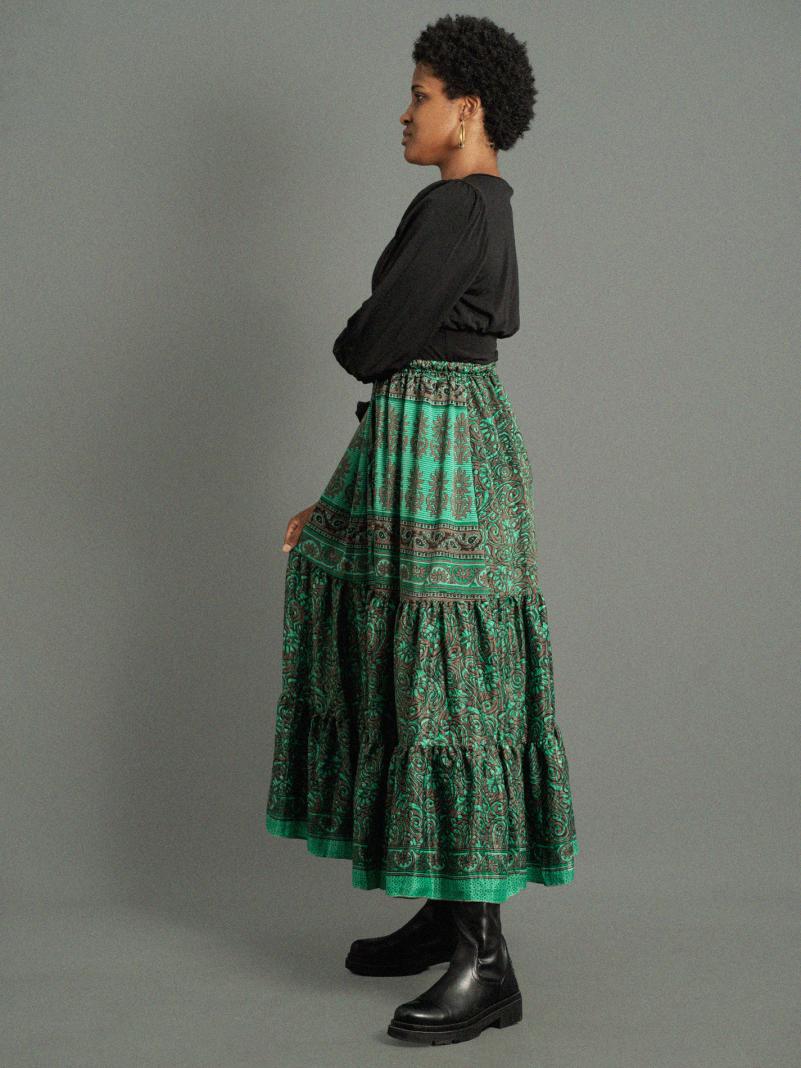 Gonna lunga  verde e grigio - Bikaner